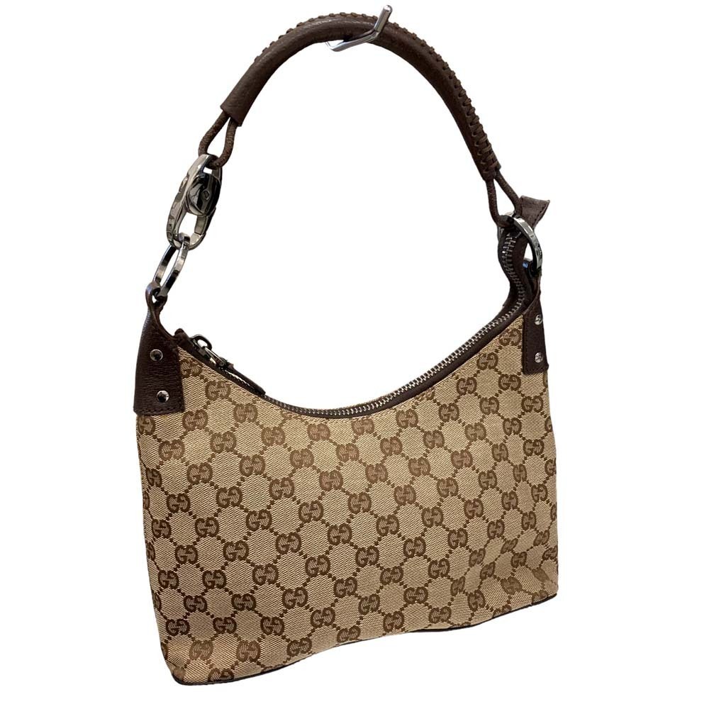 Gucci One Shoulder Hobo Bag GG Canvas Brown Handbag Shoulder Zipper
